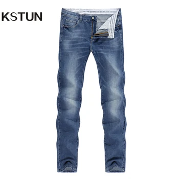 KSTUN Barbati Blugi Business Casual de Vara Întinde Light Blue Slim Straight Denim Pantaloni Jean Homme Calitate Blugi Om Mare Dimensiune 40