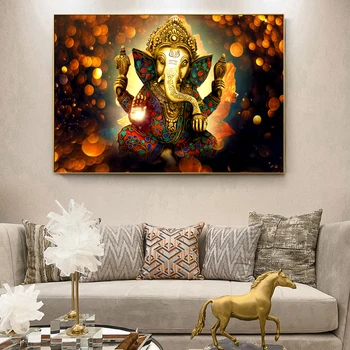 Clasic Zei Hinduse Domnul Ganesha Panza Tiparituri Postere si Printuri de Arta de Perete Imagini pentru Decor Cameră de zi (Fara Rama)