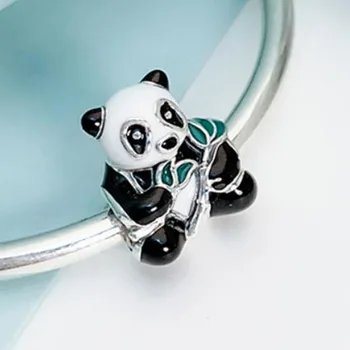 Argint 925 Șirag De Mărgele Dulce Panda Cuprinde Bambus Verde Margele Se Potrivesc Pandora Femei Bratara & Colier Bijuterii Diy