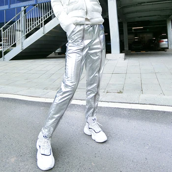 2019 Moda De Metal Argint Set Costum De Iarnă Se Ingroase Sacou Cald Pantaloni Bumbac 2 Bucată De Costume De Dama De Iarna Cu Gluga Jachete Parka