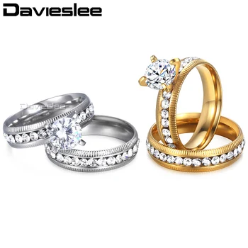 Daviesless Inel de Logodna Set Pentru Barbati Femei CZ Piatră de Aur de Culoare Argintie din Otel Inoxidabil Cuplu Promit Bijuterii de Nunta DKRM29