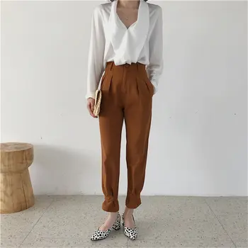 HziriP Noua Moda Chic De Mari Dimensiuni Pantaloni 2020 Subțire Casual Se Potrivesc Talie Mare Vrac Solid Femeile Scurtă Creion Pantaloni
