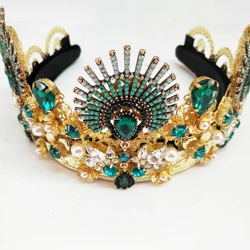 1 SET Europene Picătură Verde de Cristal Roșu Diademe Epocă de Aur Stras Concurs de Coroane Baroc regina Nunta Accesorii de Par
