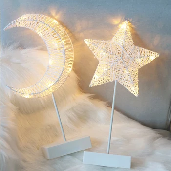 De crăciun, Stele, Luna, Lampa de Masa Rattan Modelare Dormitor cu LED-uri lampa de Birou Decor
