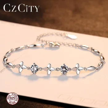 CZCITY Brand Cubic Zirconia Argint 925 Bratara pentru Femei Reale Argint 925 Floare Simplu Link-ul Lanț Brățară Bijuterii