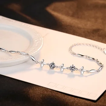 CZCITY Brand Cubic Zirconia Argint 925 Bratara pentru Femei Reale Argint 925 Floare Simplu Link-ul Lanț Brățară Bijuterii