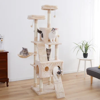 H176cm Animal de casă Pisică Copac Casa Apartament Jucărie de zgâriat pentru Pisici Lemn Alpinism Copac Pisica Tree Towers Mobilier de Repede Interne Livrare