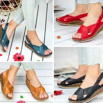 Femei Sandale de Vară Peep-toe Wedge Sandale Confortabile Slip-on Pantofi Plat FS99