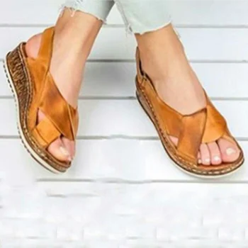 Femei Sandale de Vară Peep-toe Wedge Sandale Confortabile Slip-on Pantofi Plat FS99