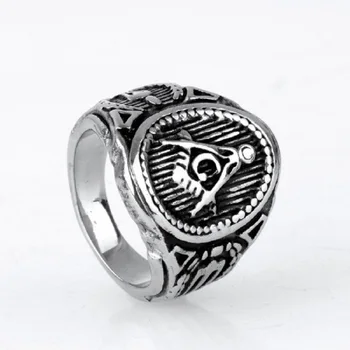 En-gros de Moda de culoare Argintie din Otel Inoxidabil Masonice Ring pentru Bărbați, maestru masonic inel cu pecete, francmason ring bijuterii