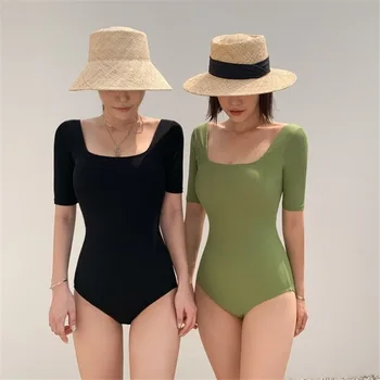 În Vânt 2020 Coreea Style-O Singură Bucată De Costume De Baie Femei Costume De Baie Solid Cu Maneci Scurte Push-Up Costum De Baie Backless Costum De Baie