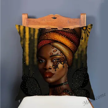 Negru Elegant Canapea Pernă Acoperă Regina Africană Printesa Regele Frumos Decor Acasă De Artă Lenjerie De Pat Din Bumbac Scaun Pernă Acoperă