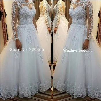 Wuzhiyi calitate Vestido De Noiva Capac Maneca rochie de mireasa Dantela Vintage robe de mariee Perle Rochia de Mireasă Pentru mariage trouwjurk