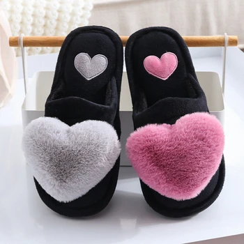 2020 Femei Papuci De Dragoste Inima Bumbac Papuci De Blană De Iarna Diapozitive Doamnelor Acasă Cu Blană Papuci De Interior Cald Pantofi Claquette Fourrure