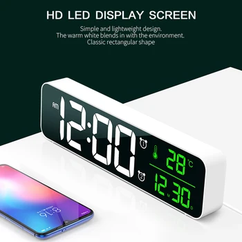 Muzica LED-uri Digitale Ceas Deșteptător Temperatura de Afișare a Datei Desktop Oglindă Ceasuri Home Decor de Masă Electronice Ceas de 2000 mAh