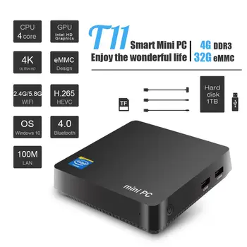 T11 win10 MINI PC Intel atom Z8350 1.44 GHz 4GB+32GB Wnidows 10 licențiat suport 2.5 inch HDD, VGA&HDMI ieșire dublă,5.8 Ghz wifi