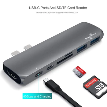 C USB HUB TIP C Thunderbolt 3 Adaptor USB-C Dock Dongle cu HDMI 4k PD USB 3.0 SD TF Card Reader pentru MacBook Pro Air 13 15
