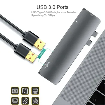 C USB HUB TIP C Thunderbolt 3 Adaptor USB-C Dock Dongle cu HDMI 4k PD USB 3.0 SD TF Card Reader pentru MacBook Pro Air 13 15
