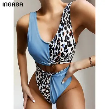 INGAGA Cut Mare de Costume de baie Femei Tăiat O Bucată de costume de Baie Leopard Mozaic Bodysuit 2021 Nou Costum de Baie pe Plajă Înot Purta