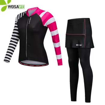 WOSAWE Ciclism Seturi de Îmbrăcăminte pentru Femei cu Maneci Lungi în aer liber, Tricouri Sport Bike Pantaloni Rochie Doamnelor Biciclete Gel Pad MTB Costum