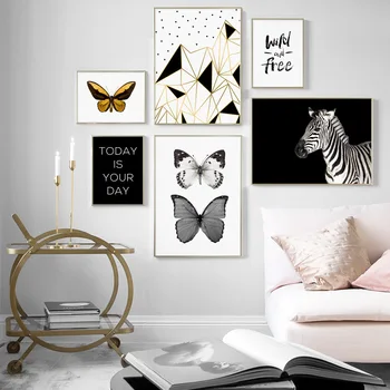 Fluture Zebra Geometrie Arta De Perete Panza Pictura Alb-Negru Nordic Postere Si Printuri, Canvas Tablouri Pentru Living Salon