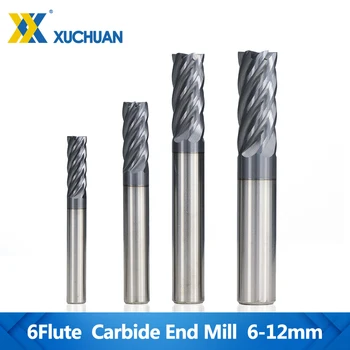 6 Flaut Carbură End Mill 6/8/10/12mm Tungsten din Oțel freza de Acoperire TIAIN End Mills CNC Router Cam Instrumente de Tăiere