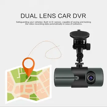 Dual Lens GPS Camera Auto DVR Bord Cam Recorder Video G-Senzor w/ Viziune de Noapte Buton de Blocare Automată a Ciclului de Înregistrare