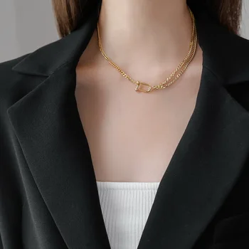 YUN RUO Nu se Estompeze Placat cu Aur de 18K Pandantiv de Potcoavă Dublu mai Târziu Colier Moda Femei Moda Bijuterii Oțel Titan Accesoriu