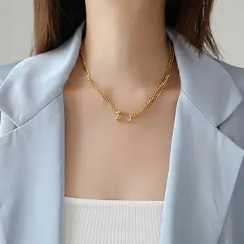 YUN RUO Nu se Estompeze Placat cu Aur de 18K Pandantiv de Potcoavă Dublu mai Târziu Colier Moda Femei Moda Bijuterii Oțel Titan Accesoriu