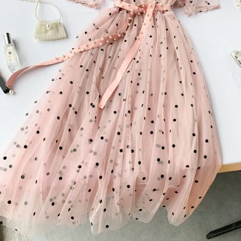 2019 noua moda rochii femei rochie cu Buline de sex feminin cu mânecă scurtă dulce ochiurilor de plasă