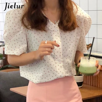 Jielur Șifon Tricou Femei Elegant Florale de Imprimare V-neck Maneca Scurta Doamnelor Bluza de Vara Femei Topuri 2020 Combinezon Femme 3 Culori