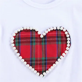Crăciun 2 buc pentru Sugari Fete pentru Copii Haine Seturi Carouri Perle Inima Maneci Scurte T Shirt de Top-Linie Fuste Costume de 1-5 ANI
