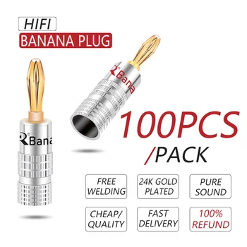 100buc R Banana plug Aur 24K Placate cu Cupru BFA Banană 4mm conector de sex Masculin mufa pentru Difuzor negru&rosu