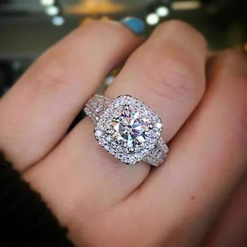 14K Aur Alb Inel cu Diamant pentru Femei Pătrat Anillos Bizuteria Nunta Bague Diamant tipul de Piatră prețioasă Alb Topaz Bijuterii Fine Ring Fata