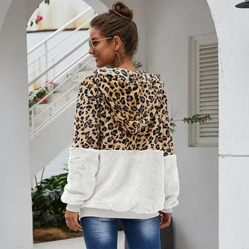 Leopard de Imprimare Mozaic Maneca Lunga, Hanorace Femei 2020 Toamna Iarna Vrac Casual cu Fermoar Femei Tricou de Moda Slim Topuri