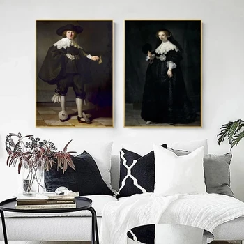 Marten Soolmans și Oopjen Coppit nunta Realizate de Rembrandt Van Rijn, Celebrul Tablou print pe Canvas Wall Art Portret Imagini