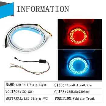 Galben roșu albastru alb-150cm Spate cu LED-lumina Portbagaj banda dinamică de semnalizare hayon depozitare flexibilă cu led-uri lumina warnning