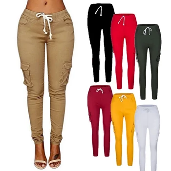 Primăvara Pantaloni de Creion femeii Dantela Talie Casual pentru Femei Pantaloni Solid Multi-buzunar de Dimensiune Mare Salopete Pantaloni Slim