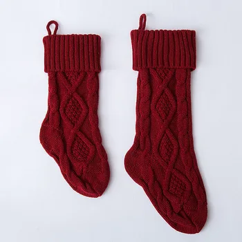 Ciorapi de crăciun agățat ornamente tricotate din lână pungi de bomboane în formă de diamant cadou de Crăciun saci de 37cm