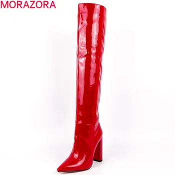 MORAZORA 2020 dimensiuni Mari 34-43 moda peste genunchi cizme sexy extreme tocuri ascuțite toe doamnelor pantofi de iarna pentru femei cizme pentru femei
