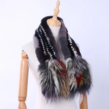 De Brand Nou 2020 Adevărat Blana de Iepure Rex Femei de Moda Eșarfe Eșarfă de Blană de Vulpe Argintie Blană Tricotate Împachetări Multicolor Cald Iarna