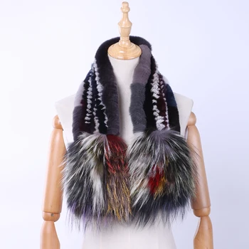 De Brand Nou 2020 Adevărat Blana de Iepure Rex Femei de Moda Eșarfe Eșarfă de Blană de Vulpe Argintie Blană Tricotate Împachetări Multicolor Cald Iarna