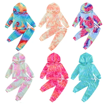 Tie-Dye Tipărite Fete Baieti Haine Seturi Maneca Lunga Pulover cu Glugă Topuri Pantaloni 2 buc Toamna Tinutele de Iarna 1-6 ani