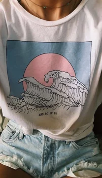 HahayuleAnd Deci Este un Val al Oceanului Estetice T-Shirt Femei Tumblr ' 90 Moda Tricou Alb Drăguț de Vară Topuri