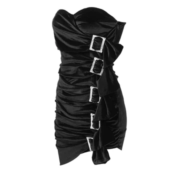 De Înaltă Calitate De Catifea Neagra Rochie Mini Crystal Catarama Design Drapat Sexy Strapless Celebrity Party Vestido Transport Gratuit