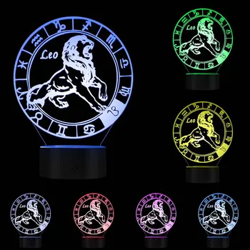 Leo Noutate Lumina de Noapte Zodiac LED Masă Lampă de Noapte Gravate Cadou 7 Culori Schimbătoare de Control Tactil Horoscop Simbol Birou Decor
