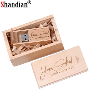SHANDIAN (gratuit logo-ul personalizat) din Lemn USB+ cutie Unitate Flash USB pendrive 4GB 8GB 16G de Memorie de 32GB card de fotografie de nunta cadou