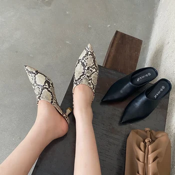 NIUFUNI Snake Print Catâri Pantofi de Moda a Subliniat Toe Femei Papuci de Înaltă Calitate Doamnelor Sandale cu Toc mic, Pantofi Pentru Femei Slide-uri