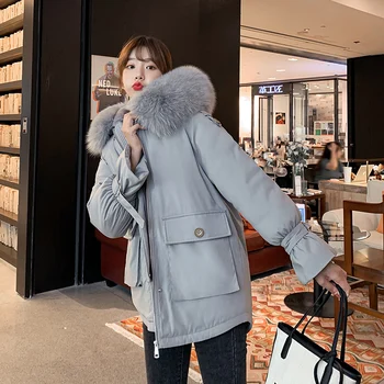 Noi 2021 Iarna Moda Stil Coreean Grupa De Bază Jacheta Haine Femei Cald Guler De Blană Liber Parka Femei Doamnelor Jachete Sacouri