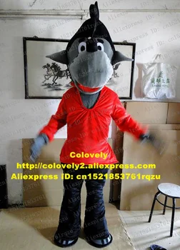 Inteligent Gri Lemn Grey Wolf Coyote Mascota Costum de Personaj de Desene animate Mascotte Părul Negru, Roșu Sacou Lung, Nas Mare, Gură ZZ1259
